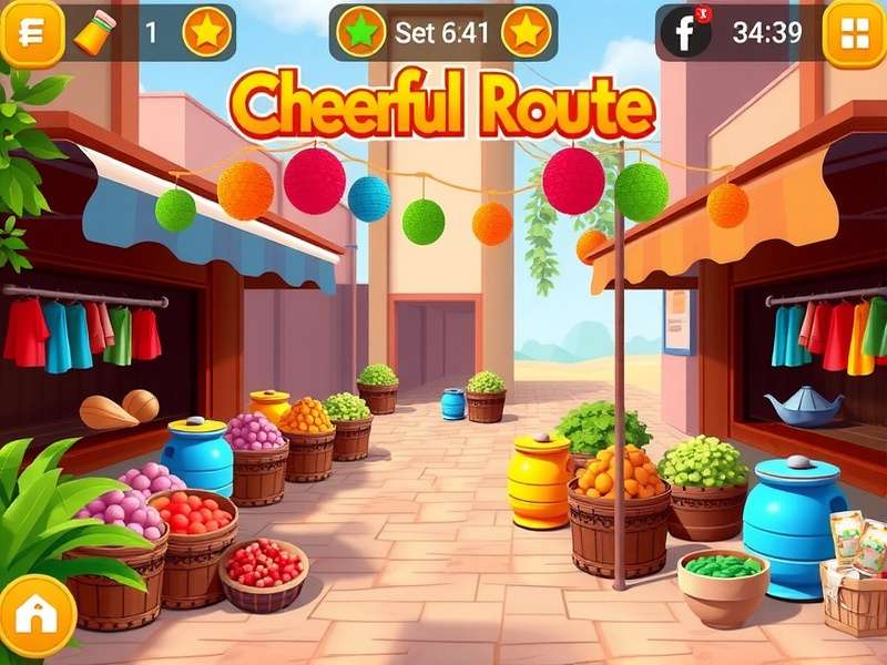 Cheerful Route Game Screenshot showing colorful Indian market scene